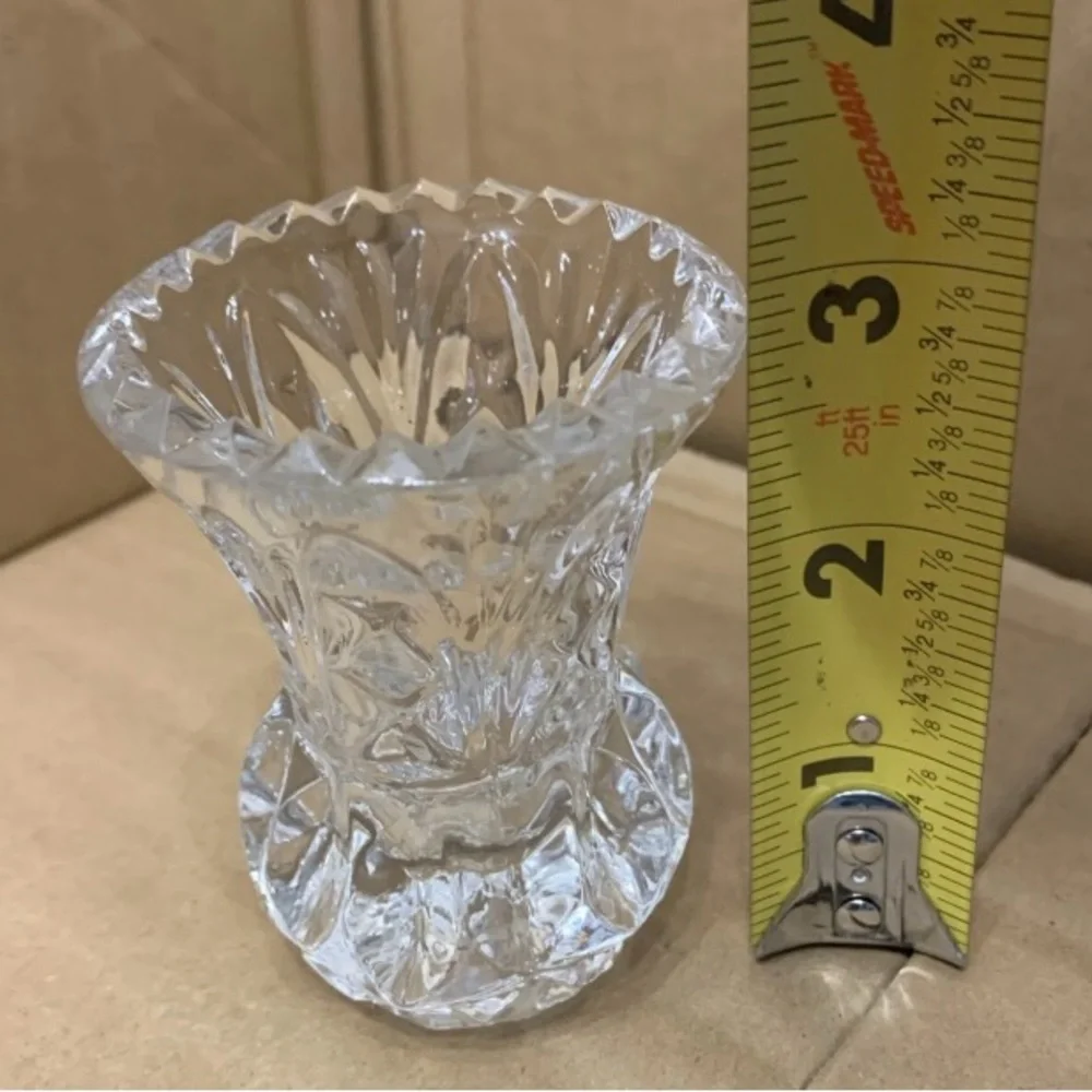 VTG Zajecar Crystal Mini Bud Vase taper candle matchstick holder 3” x 2.25”